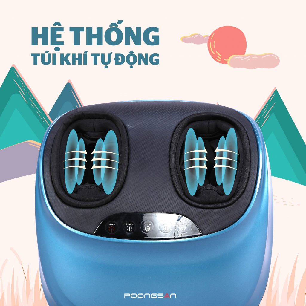 Hệ thống túi khí tự động đa hướng bao trùm toàn bộ 2 bàn chân là các vị trí thường xuyên nhức mỏi Hệ thống túi khí tự động đa hướng bao trùm toàn bộ 2 bàn chân là các vị trí thường xuyên nhức mỏi